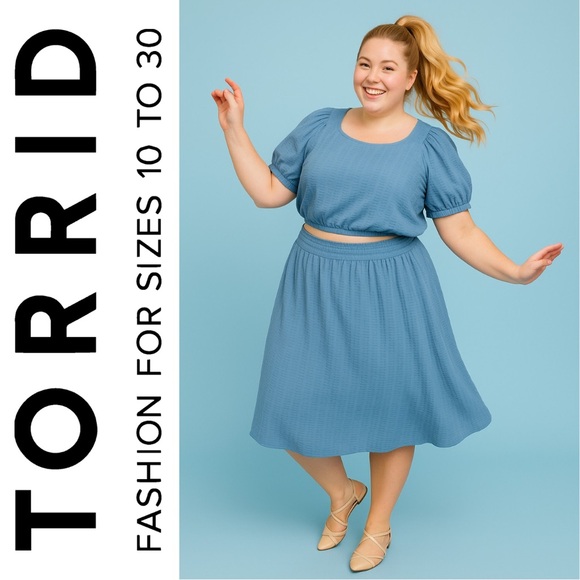 torrid Dresses & Skirts - Torrid Mountain Spring Blue Midi Seersucker Smocked Crop Top & Skirt Set, NEW!